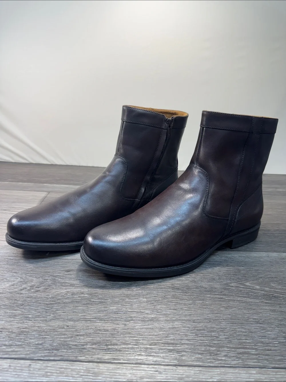 Men's Brown Leather Zip Ankle Boots men’s SZ 12 EEE wide